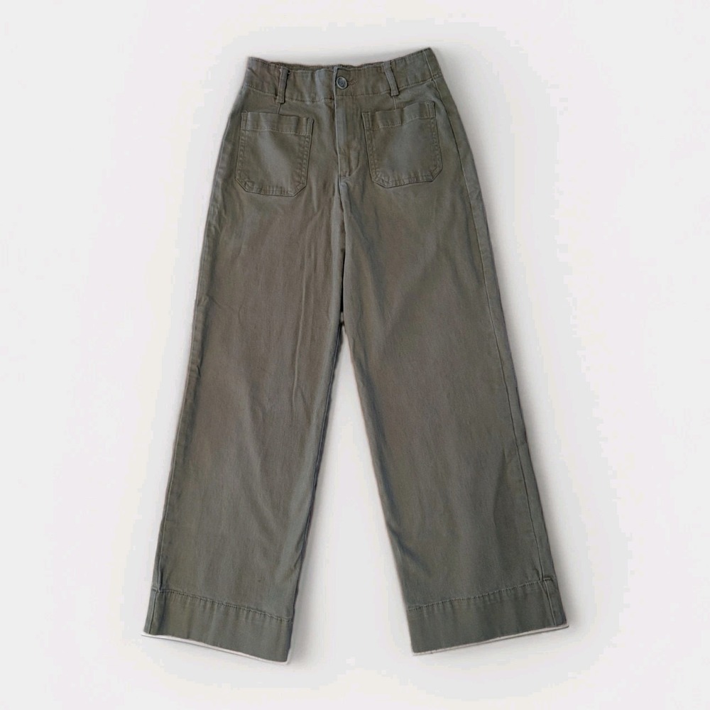 Bagatelle Collection Womens 2 Green Olive Wide-Leg Cropped Pants Cotton/Spandex